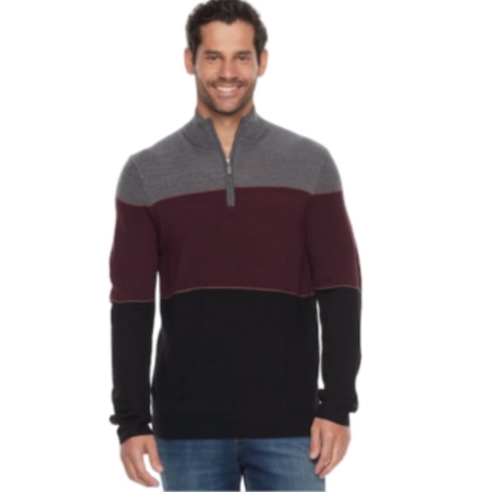 Men’s Vintage Color Block Knit 1/4 Zip Top Shirt Sweater Dockers Tri Color XL😍